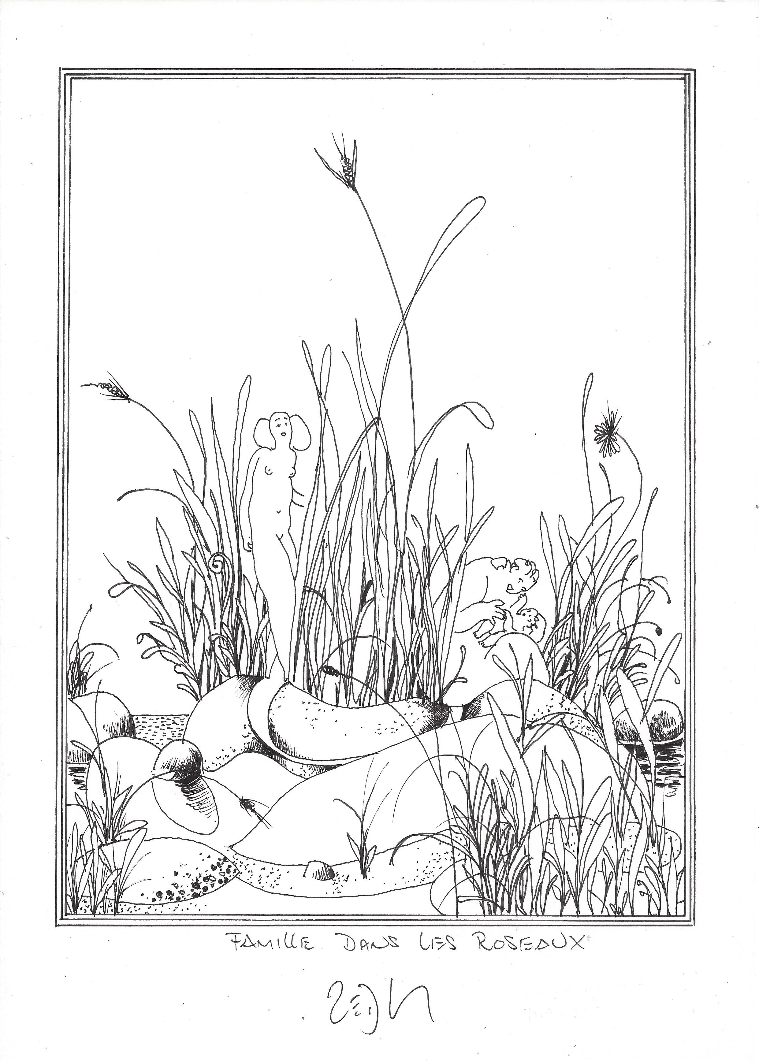 « Family among the reeds – Famille dans les roseaux »