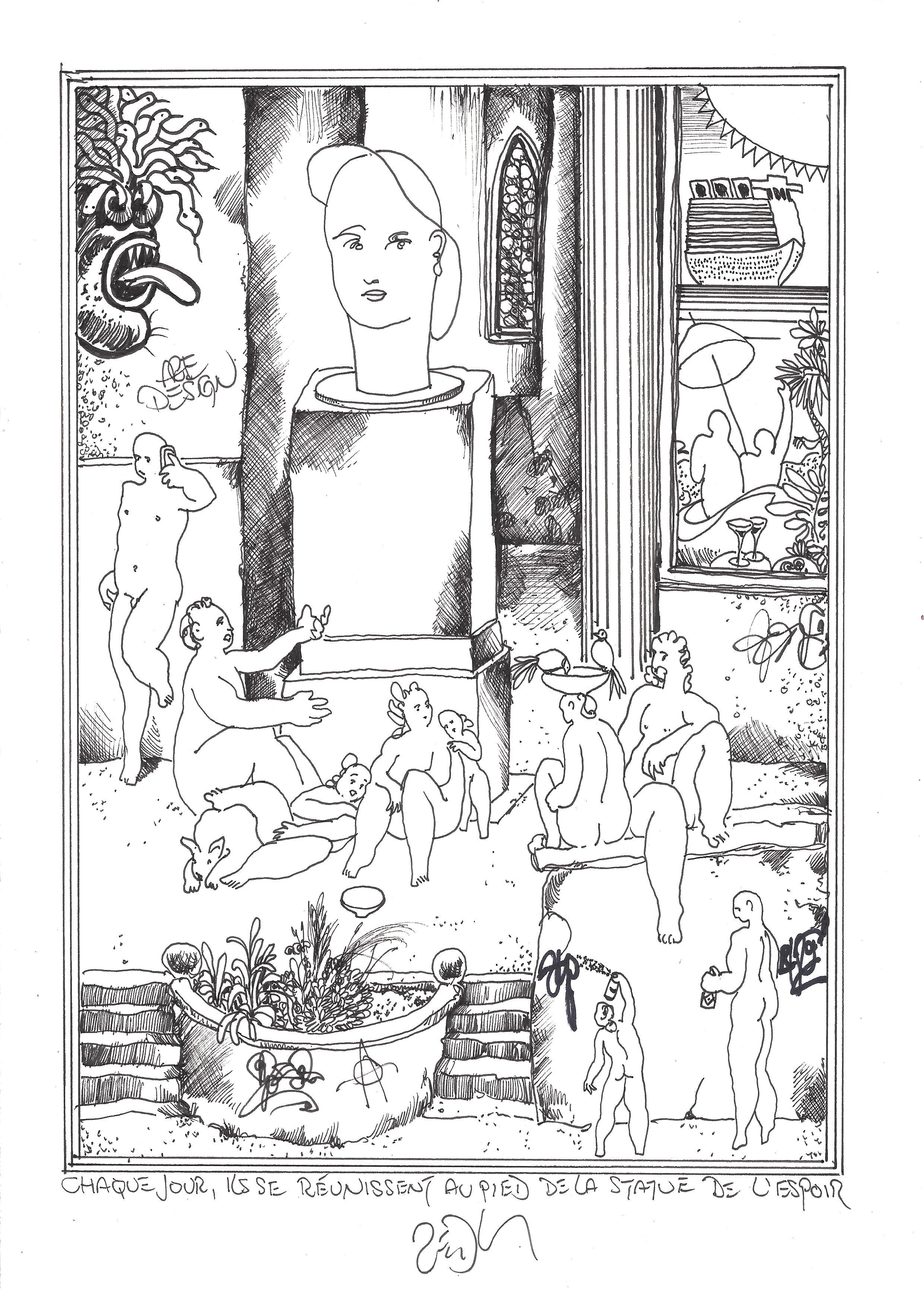 « Everyday they gathered at the statue of Hope – Chaque jour, ils se réunissent au pied de la statue de L’espoir »