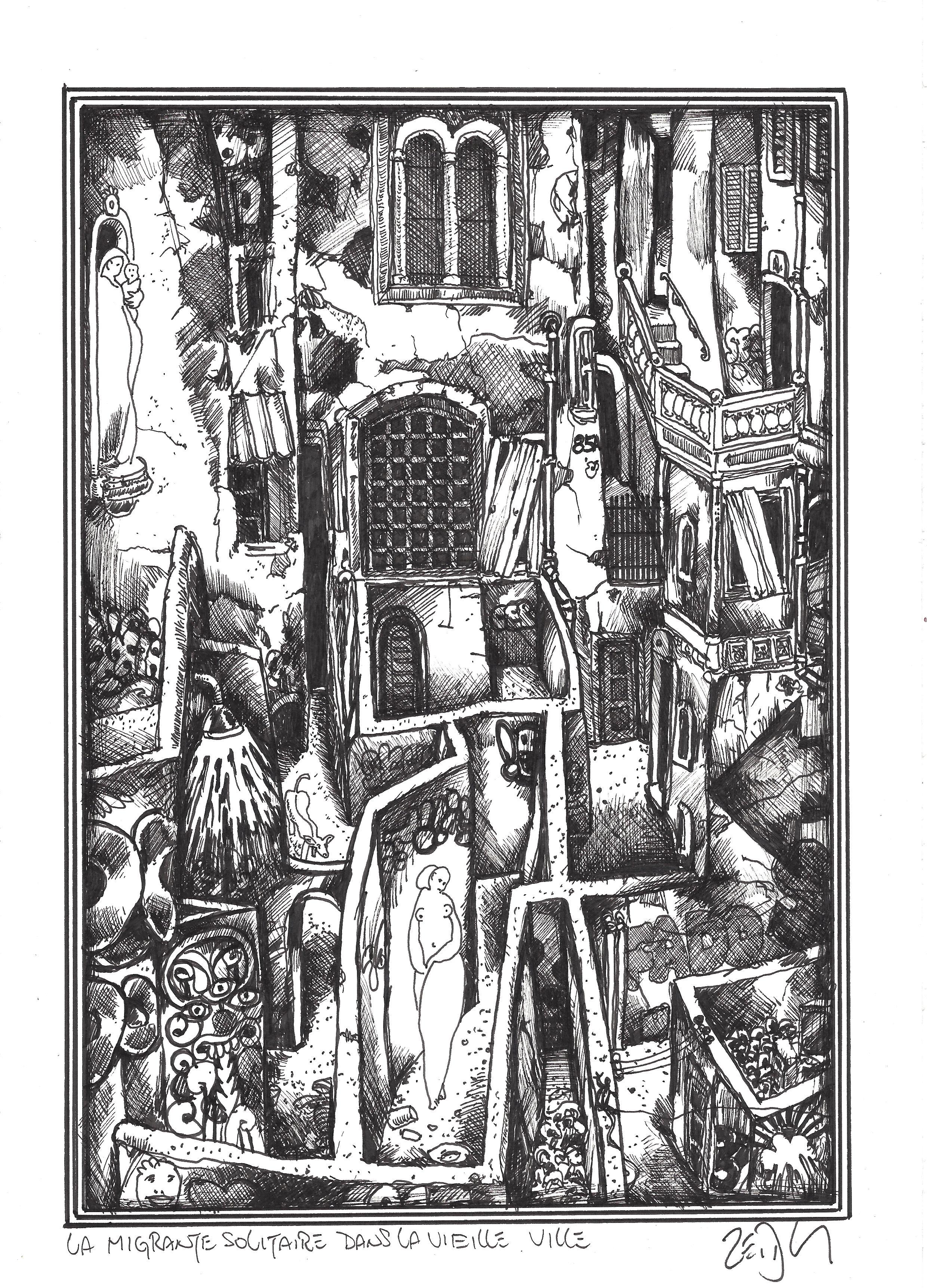 « The lone migrant in the old town – La migrante solitaire dans la vielle ville »