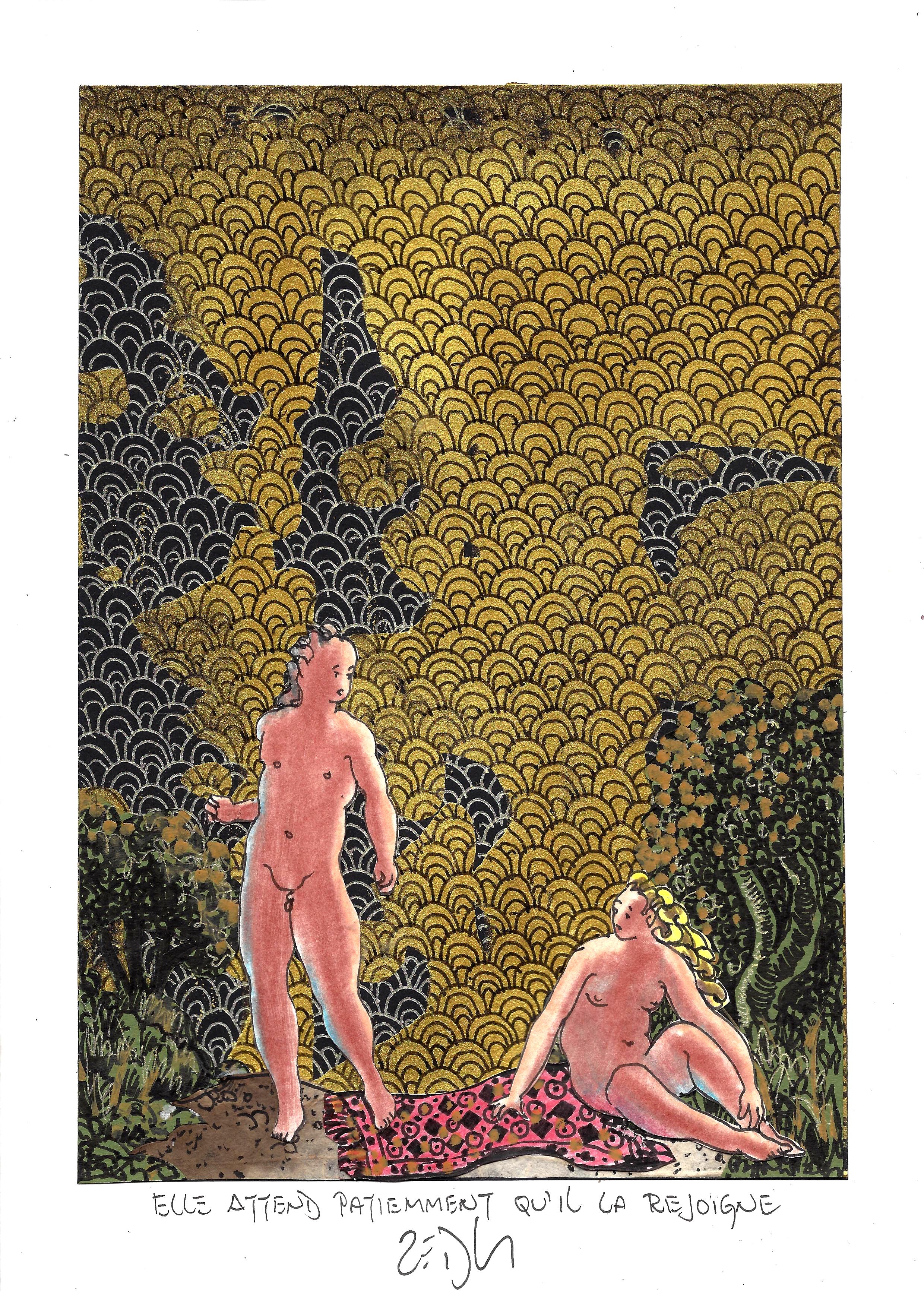 « She waits patiently for him to join her – Elle attend patiemment qu’il la rejoigne »