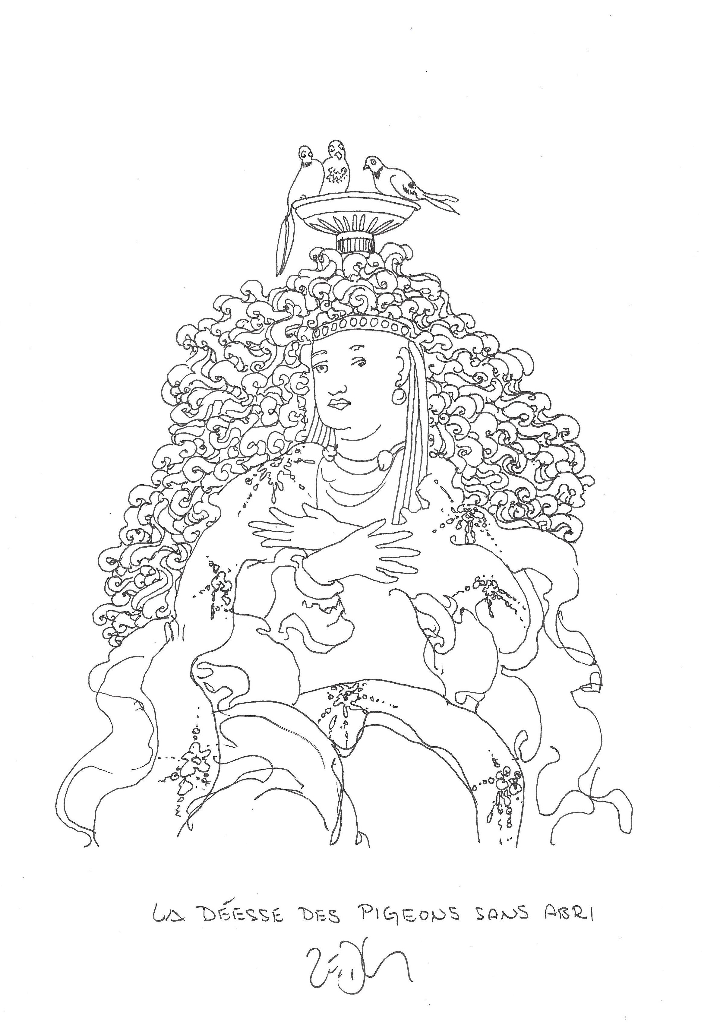 « The goddess of homeless pigeons – La déesse des pigeons sans abri »