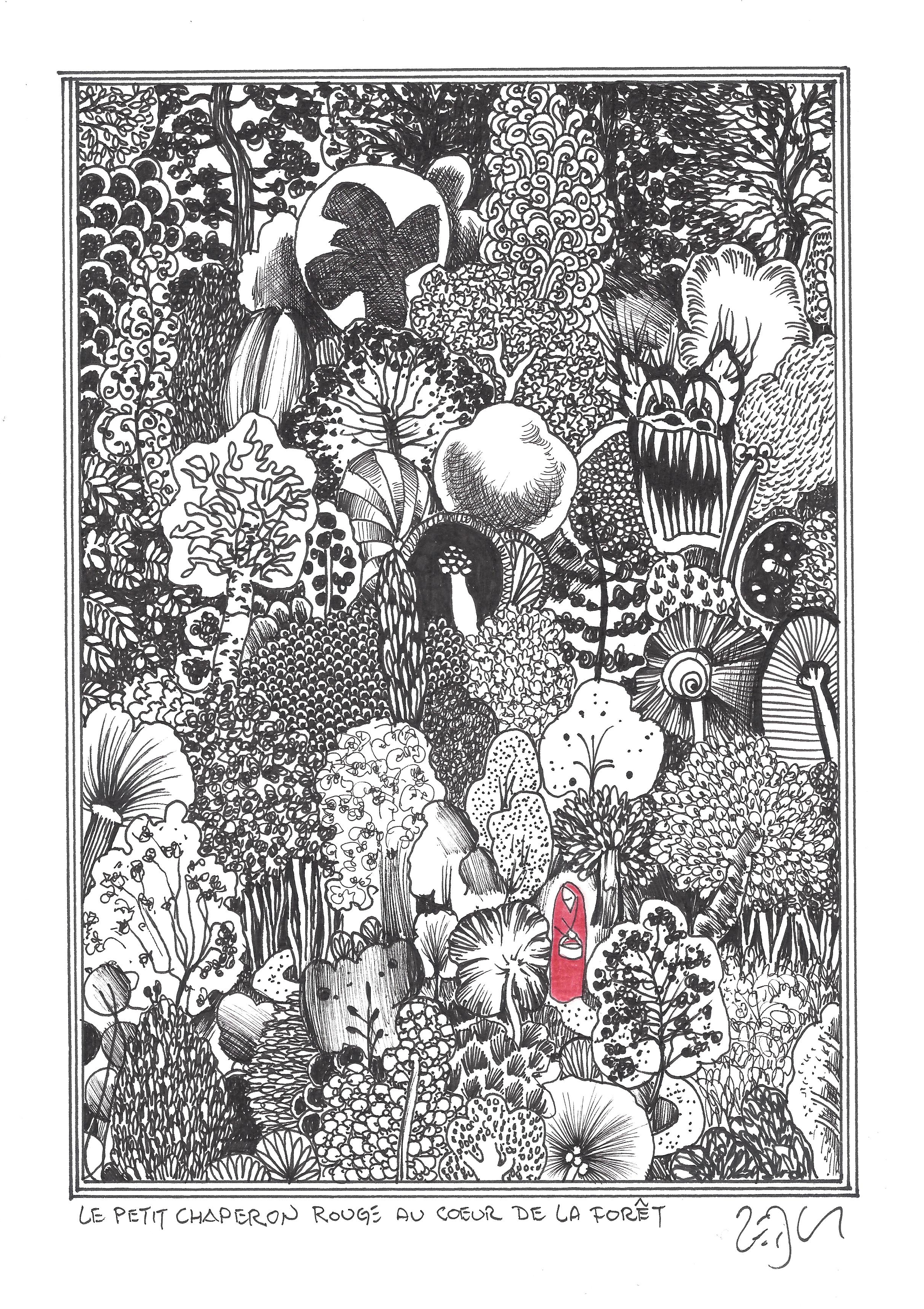 « Red Riding Hood in the heart of the forest – Le petit chaperon rouge au cœur de la forêt »