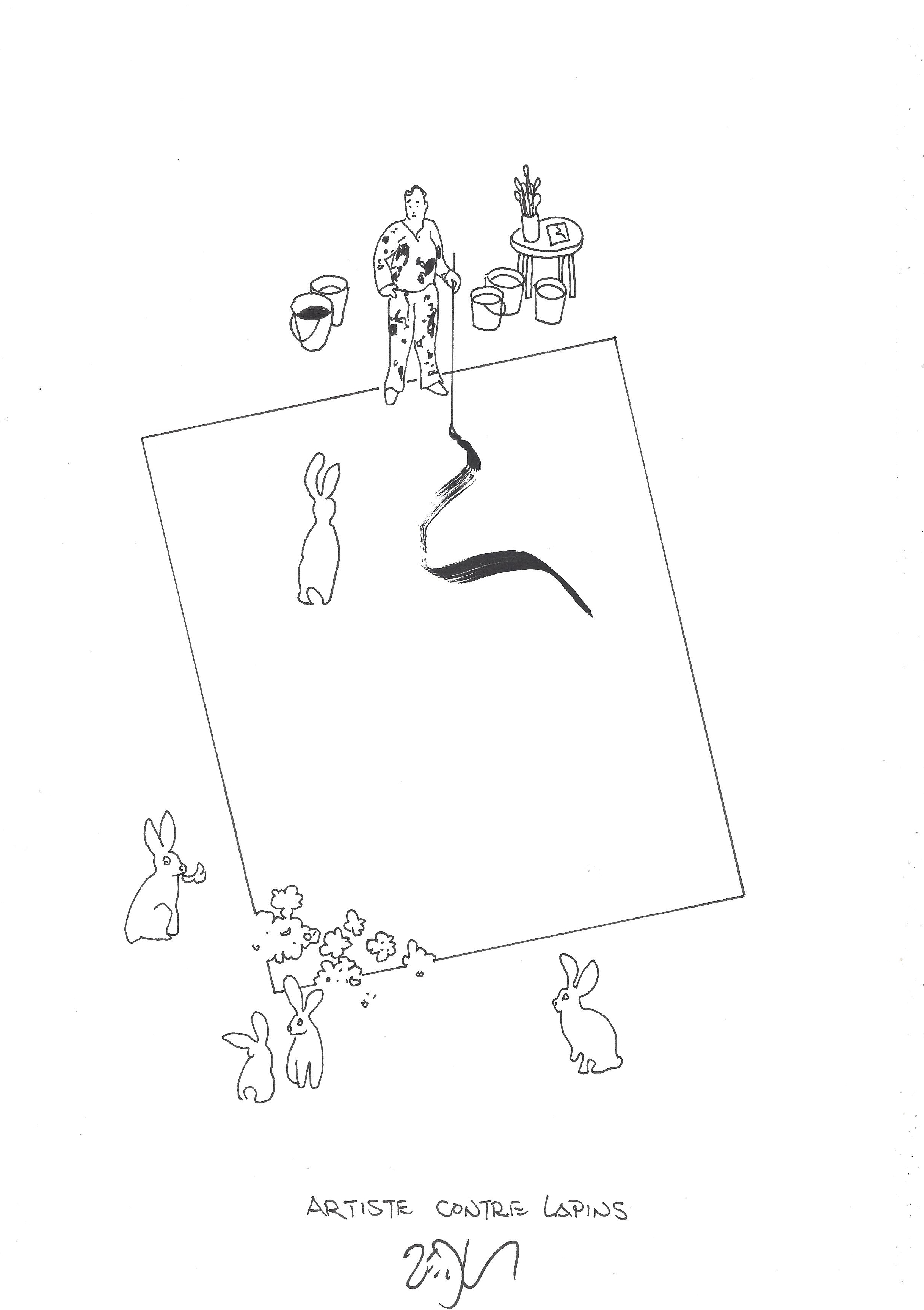 « Artist vs. rabbits – Artiste contre lapins »