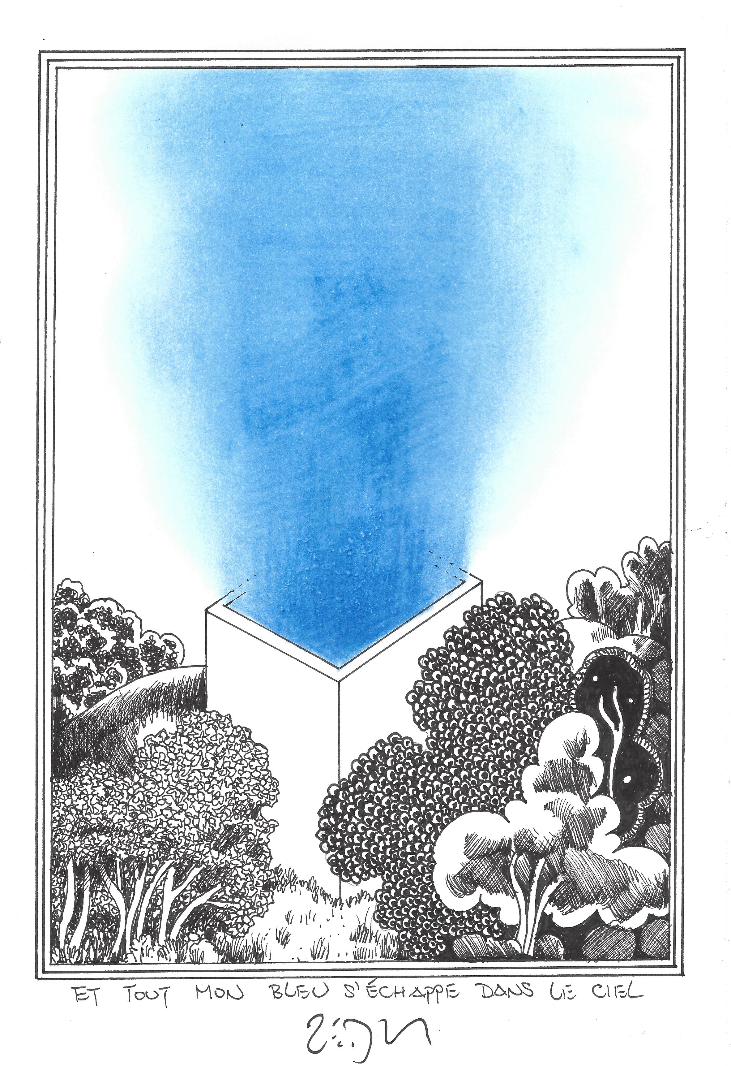 « And all of my blue drifts off into the sky – Et tout mon bleu s’échappe dans le ciel »