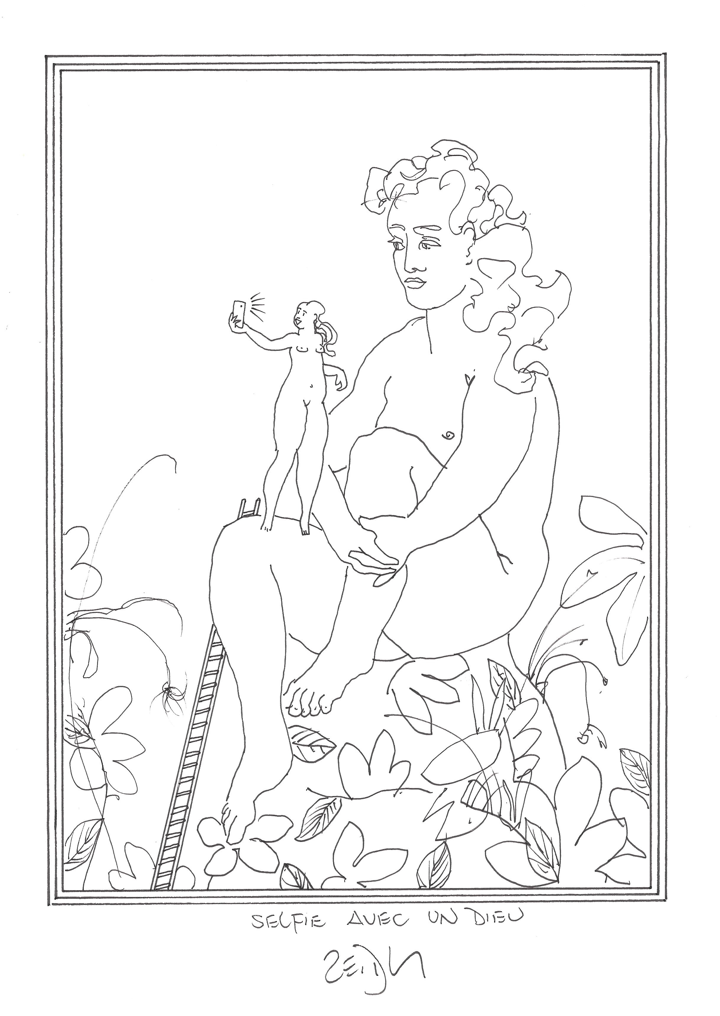 « Selfie with a god – Selfie avec un dieu »