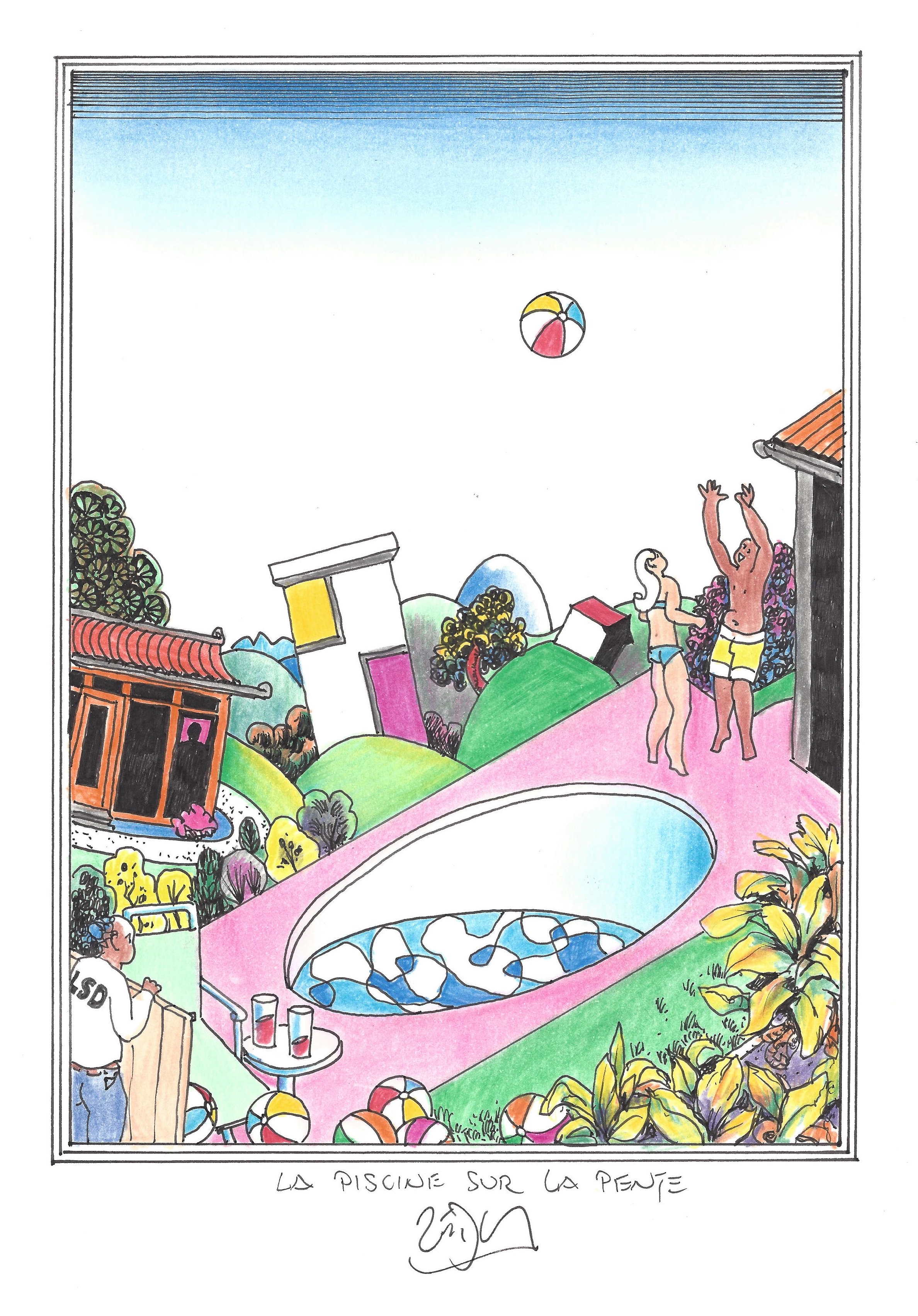 « The pool on a slope – La piscine sur la pente »